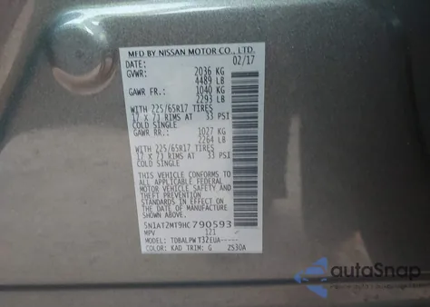 2017 Nissan Rogue S z USA, uszkodzony, nr VIN 5N1AT2MT9HC790593